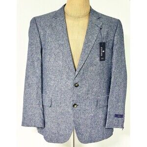 Stafford Blazer 46R Classic Fit Blue Sport Coat Linen Cotton Chambray Jacket